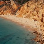 Aerial view of Algarve coastline promoting tourism