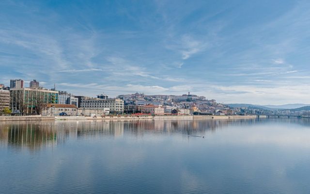 Mondego River flowing through Portuguese countryside near Coimbra