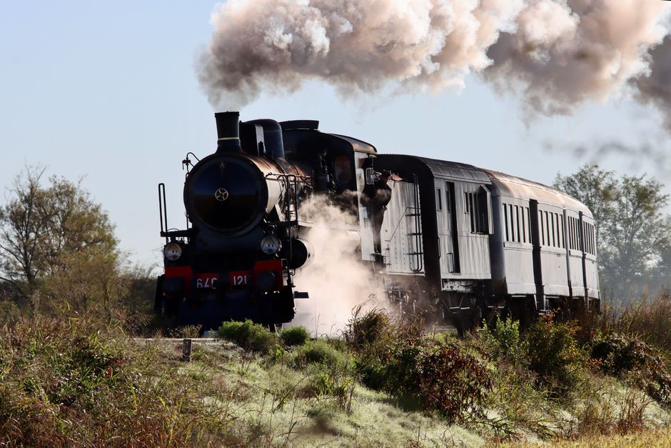 Historic steam train travelling through the Portuguese countryside