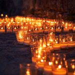 Candles illuminating Lagoa's historic town centre at night