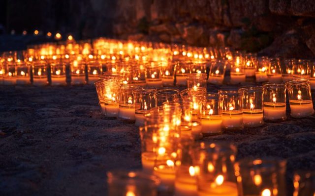 Candles illuminating Lagoa's historic town centre at night