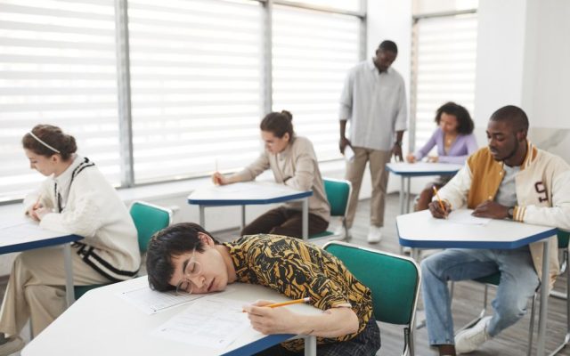 Portuguese secondary school students waiting for exam results