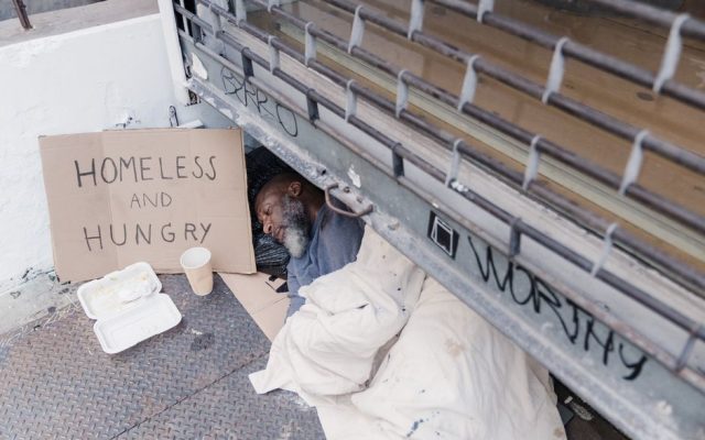 Homeless support tent or shelter on a Lisbon street