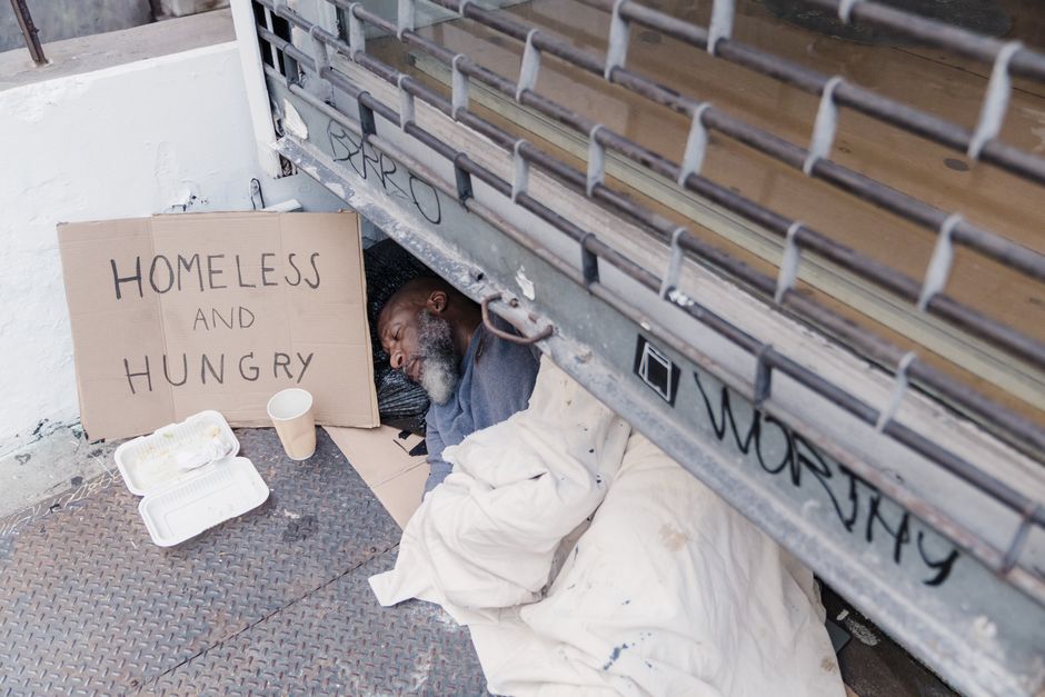 Homeless support tent or shelter on a Lisbon street