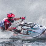 Jet ski racers competing at Barrinha da Praia lagoon in Mira