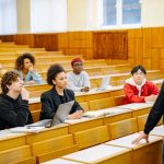 Medical students in a lecture hall in Portugal