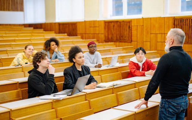 Medical students in a lecture hall in Portugal