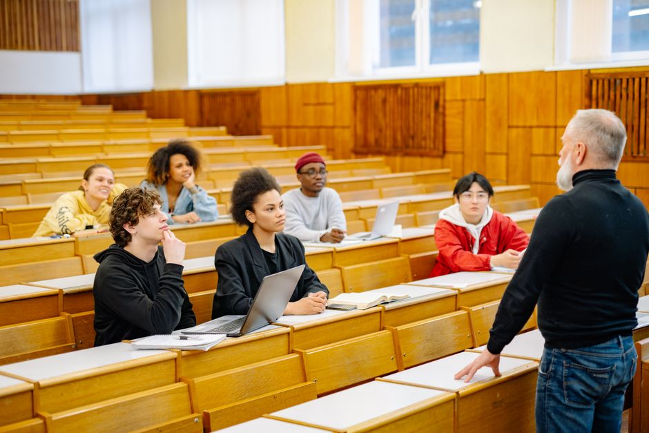Medical students in a lecture hall in Portugal