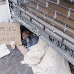 Homeless support tent or shelter on a Lisbon street